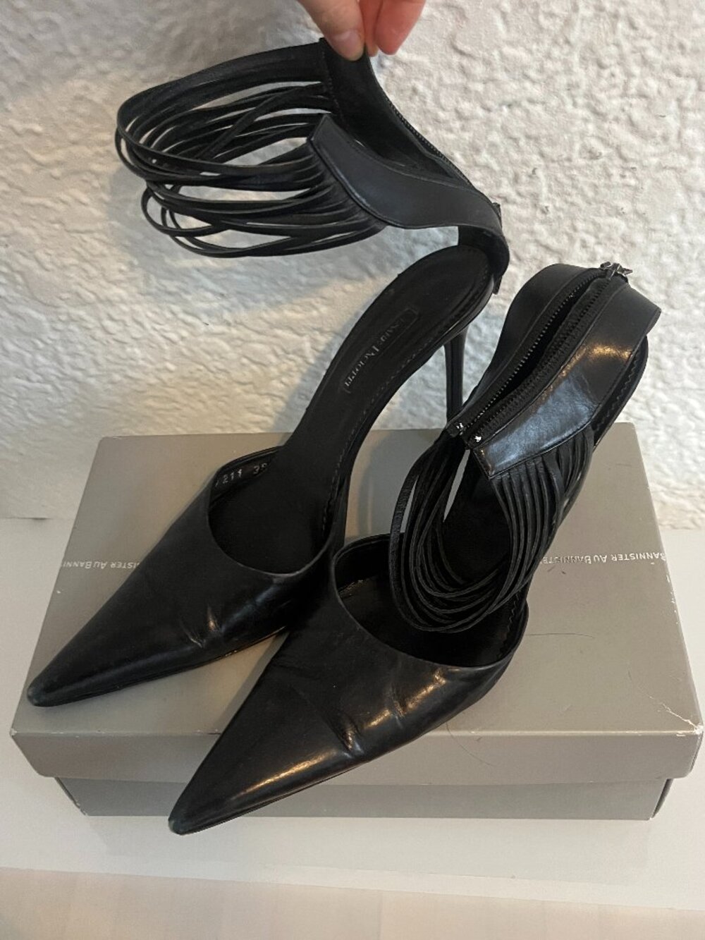 Cesare Paciotti Black Sculptural Strap Stiletto Heels